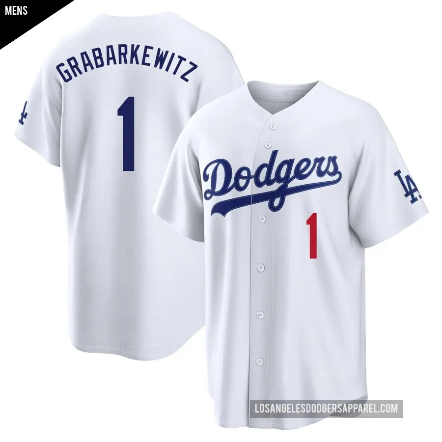 Men's Los Angeles Dodgers ＃1 Billy Grabarkewitz Limited White Home Stadium Jersey