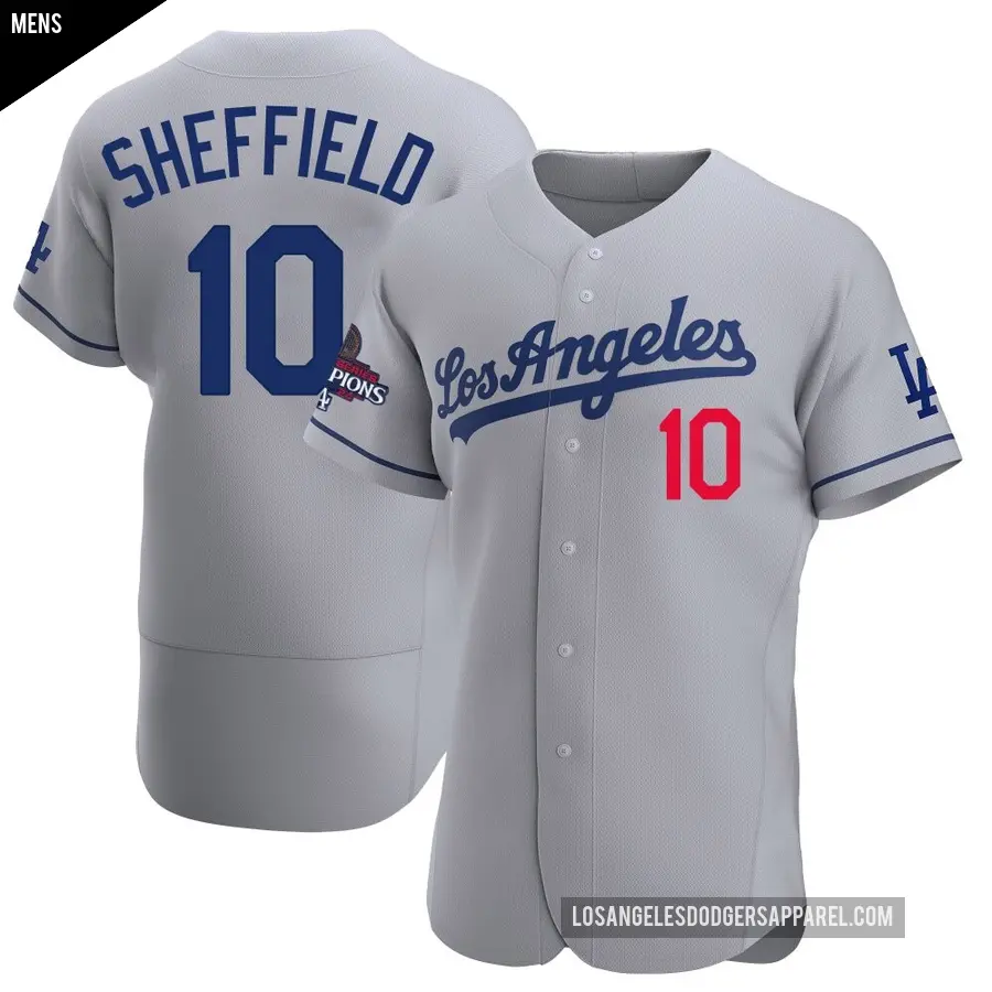 Men's Los Angeles Dodgers ＃10 Gary Sheffield Authentic Gray Away Official 2024 World Series Champions Jersey