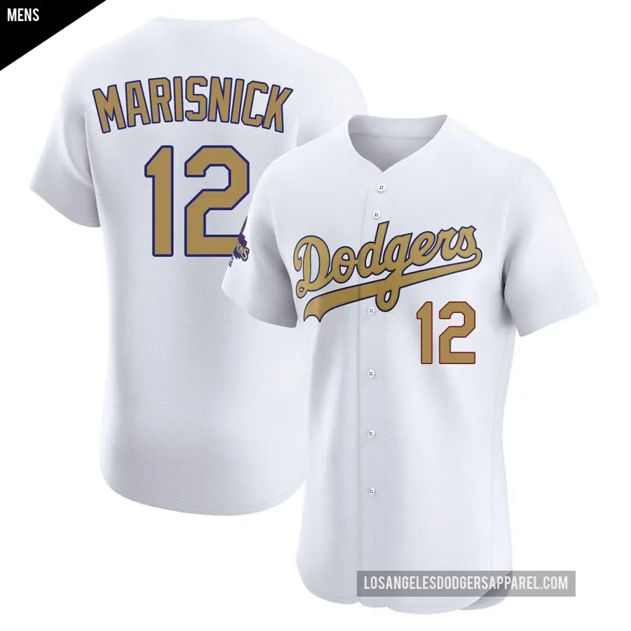 Men's Los Angeles Dodgers ＃12 Jake Marisnick Elite Gold White 2025 Collection Jersey