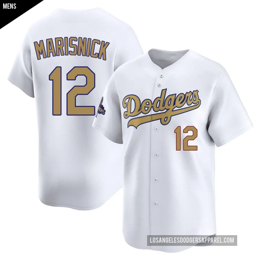 Men's Los Angeles Dodgers ＃12 Jake Marisnick Limited Gold White 2025 Collection Jersey