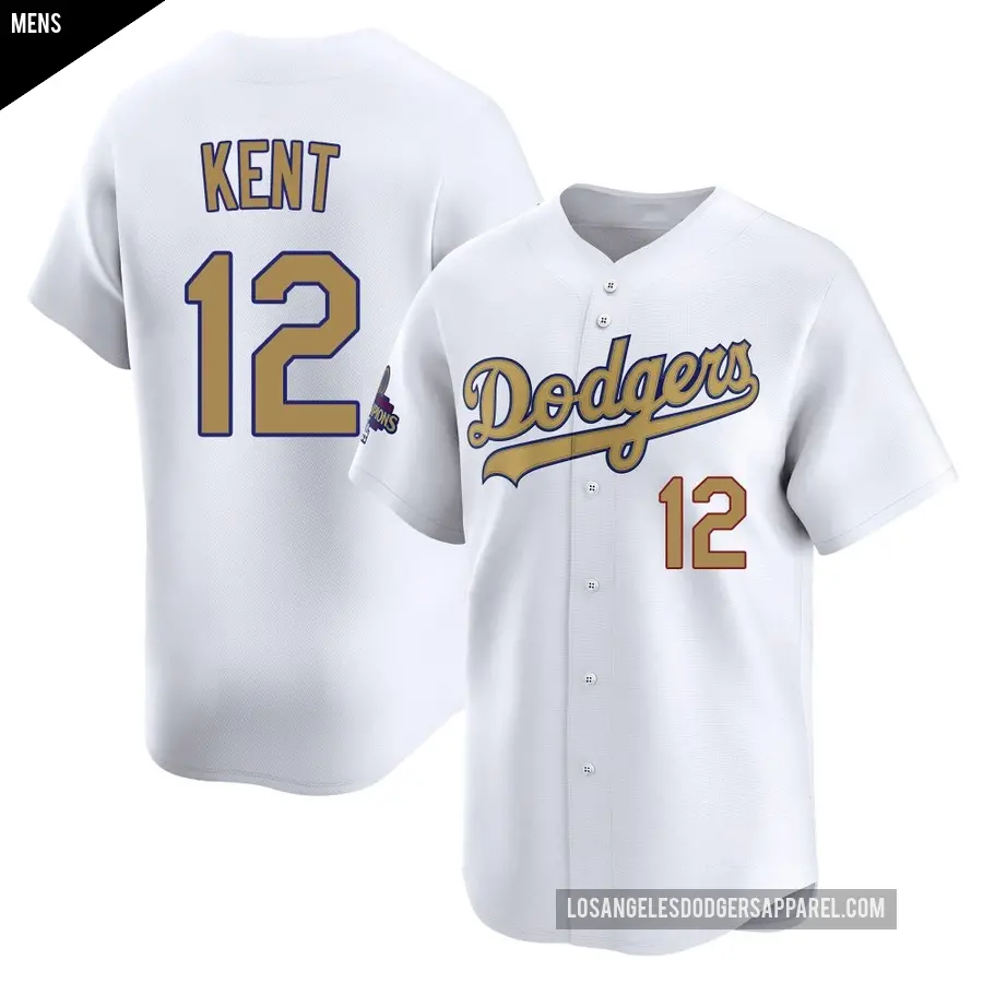 Men's Los Angeles Dodgers ＃12 Jeff Kent Limited Gold White 2025 Collection Jersey