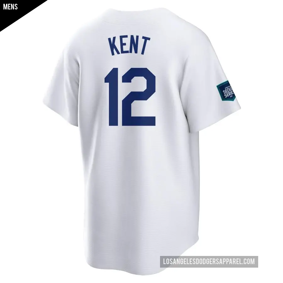 Men&#039;s Los Angeles Dodgers &#65283;12 Jeff Kent Replica White 2024 World Tour Seoul Series Home Jersey