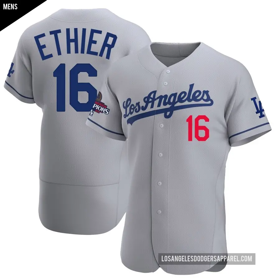 Men's Los Angeles Dodgers ＃16 Andre Ethier Authentic Gray Away Official 2024 World Series Champions Jersey