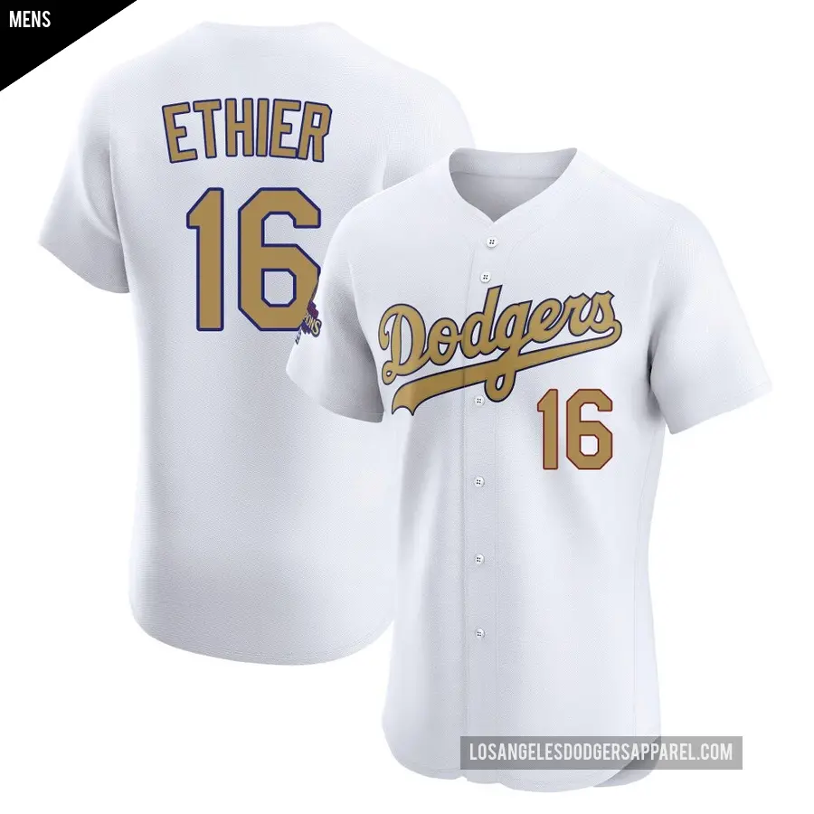 Men's Los Angeles Dodgers ＃16 Andre Ethier Elite Gold White 2025 Collection Jersey