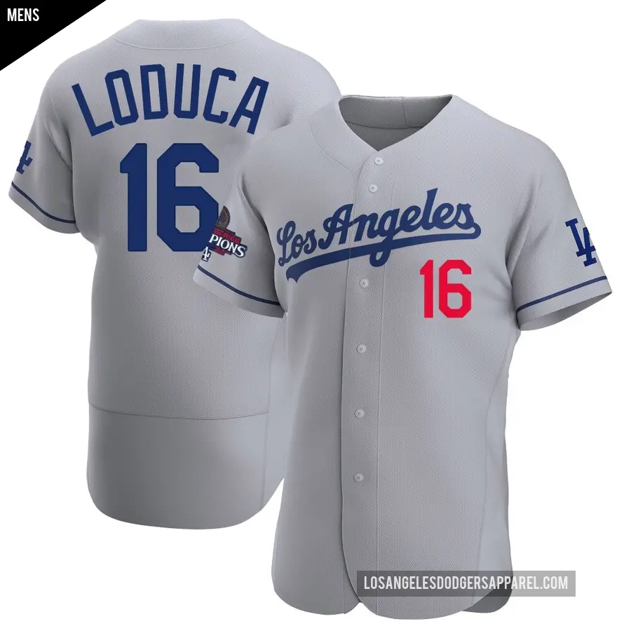 Men's Los Angeles Dodgers ＃16 Paul Loduca Authentic Gray Away Official 2024 World Series Champions Jersey