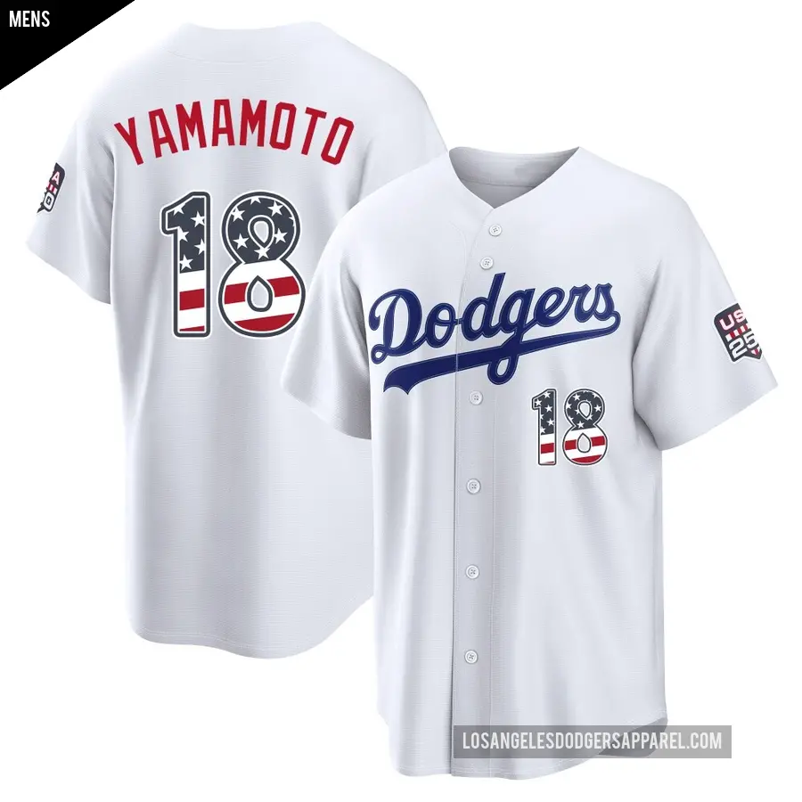 Men's Los Angeles Dodgers ＃18 Yoshinobu Yamamoto Limited White USA 250 Fourth Of July Home Stadium Jersey