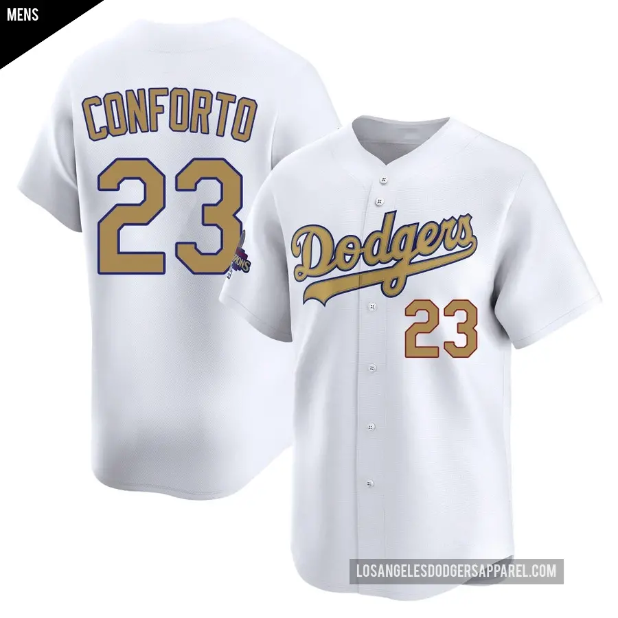Men's Los Angeles Dodgers ＃23 Michael Conforto Limited Gold White 2025 Collection Jersey