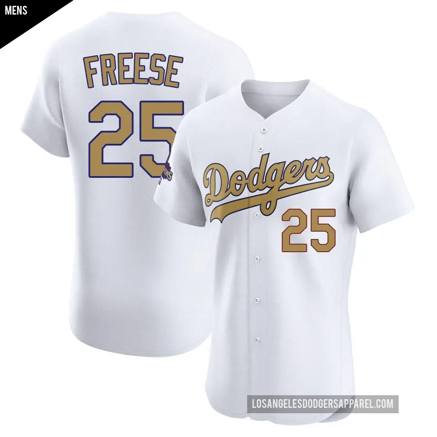 Men's Los Angeles Dodgers ＃25 David Freese Elite Gold White 2025 Collection Jersey