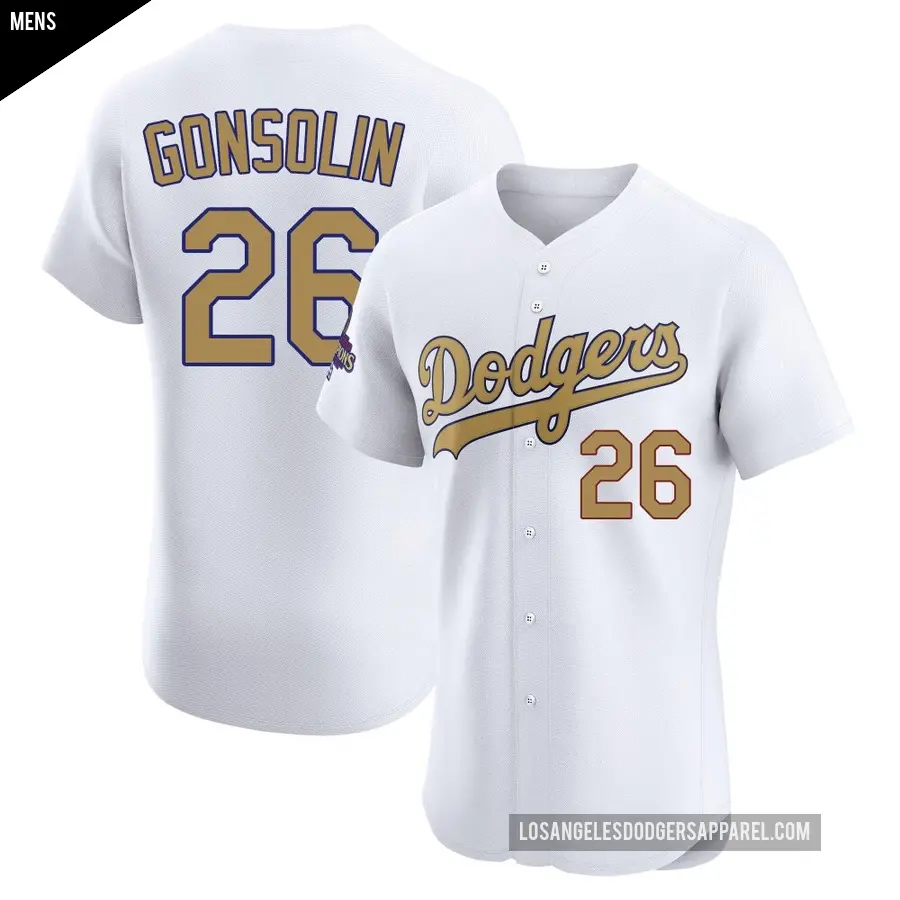 Men's Los Angeles Dodgers ＃26 Tony Gonsolin Elite Gold White 2025 Collection Jersey