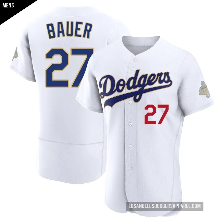 Men's Los Angeles Dodgers ＃27 Trevor Bauer Authentic Gold White 2026 Collection Jersey