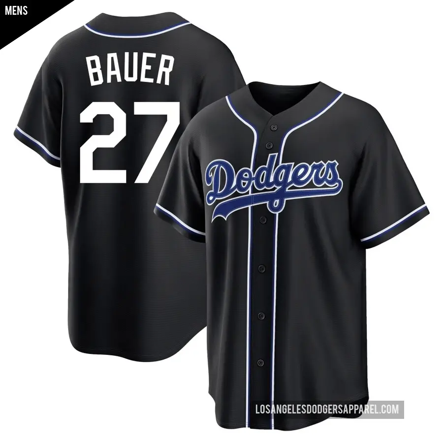 Men's Los Angeles Dodgers ＃27 Trevor Bauer Replica Black Fashion Out Jersey