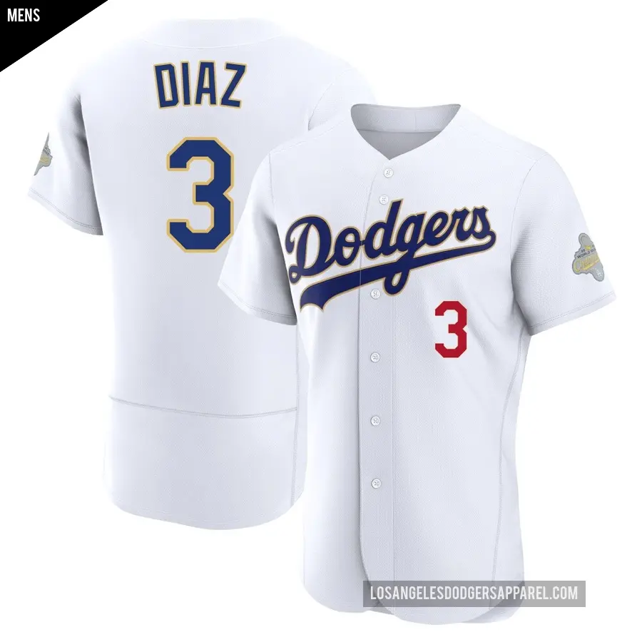 Men's Los Angeles Dodgers ＃3 Edwin Diaz Authentic Gold White 2026 Collection Jersey