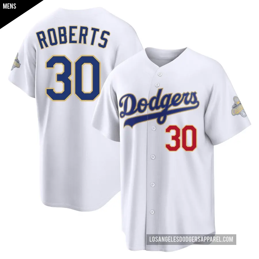 Men's Los Angeles Dodgers ＃30 Dave Roberts Limited Gold White 2026 Collection Stadium Jersey