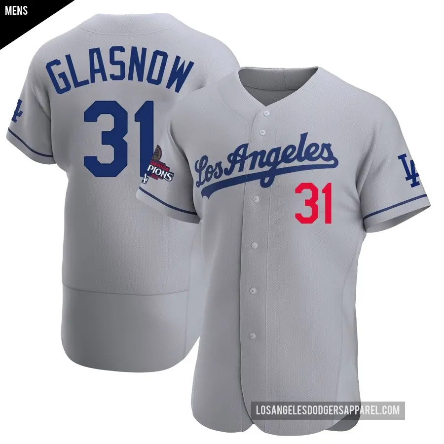 Men's Los Angeles Dodgers ＃31 Tyler Glasnow Authentic Gray Away Official 2024 World Series Champions Jersey