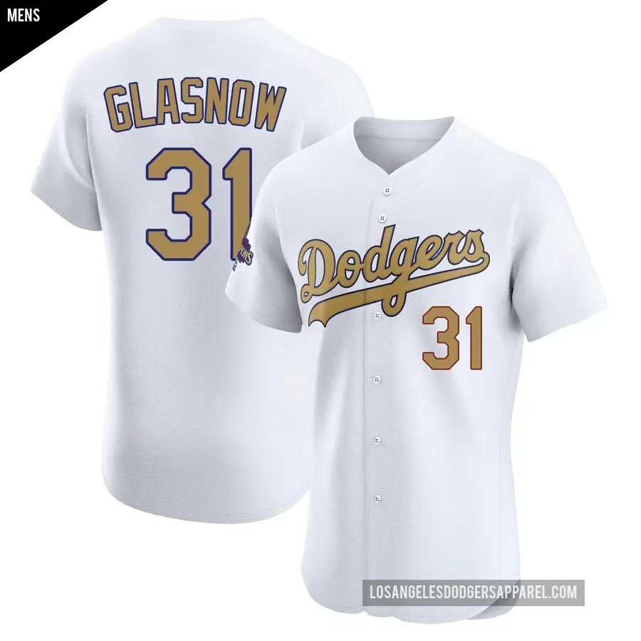 Men's Los Angeles Dodgers ＃31 Tyler Glasnow Elite Gold White 2025 Collection Jersey