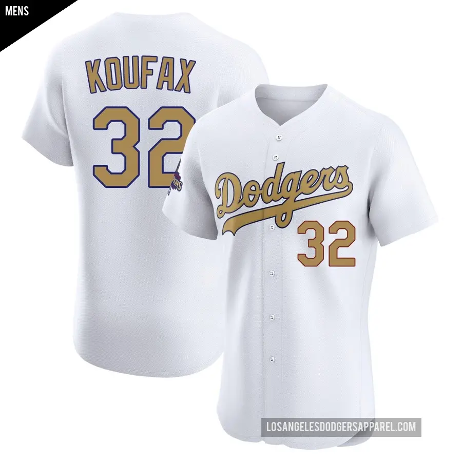 Men's Los Angeles Dodgers ＃32 Sandy Koufax Elite Gold White 2025 Collection Jersey