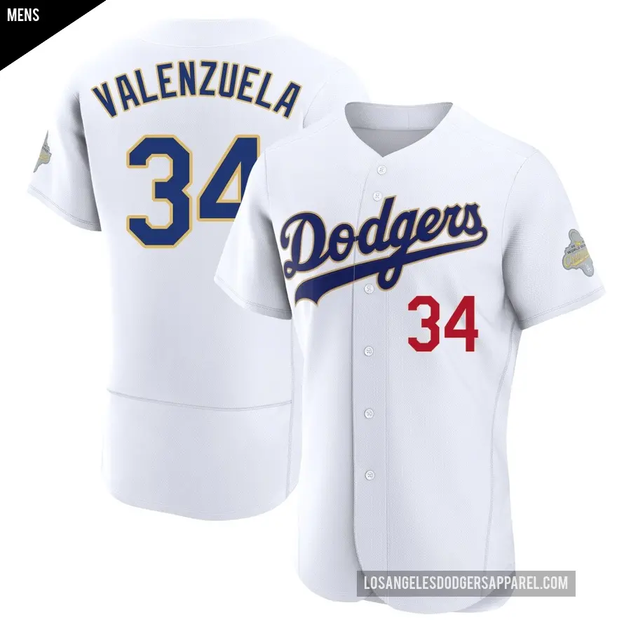 Men's Los Angeles Dodgers ＃34 Fernando Valenzuela Authentic Gold White 2026 Collection Jersey