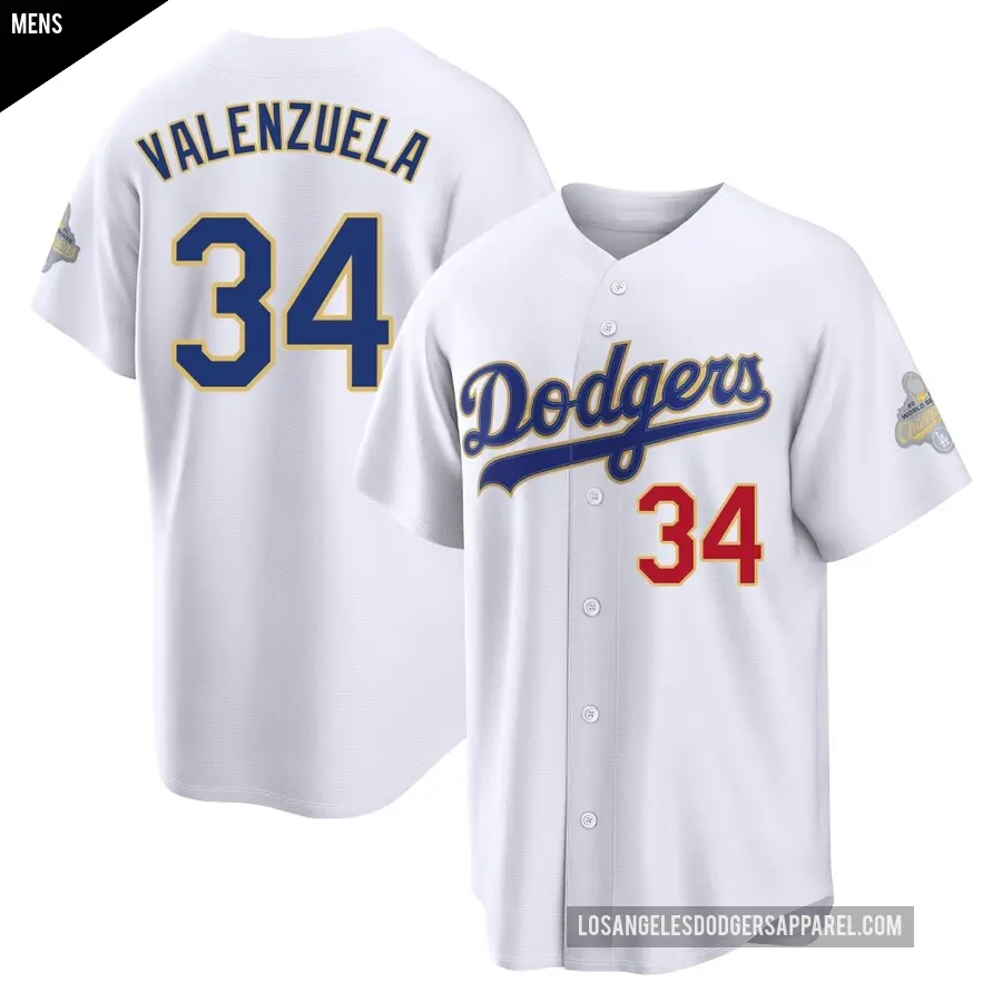 Men's Los Angeles Dodgers ＃34 Fernando Valenzuela Limited Gold White 2026 Collection Stadium Jersey