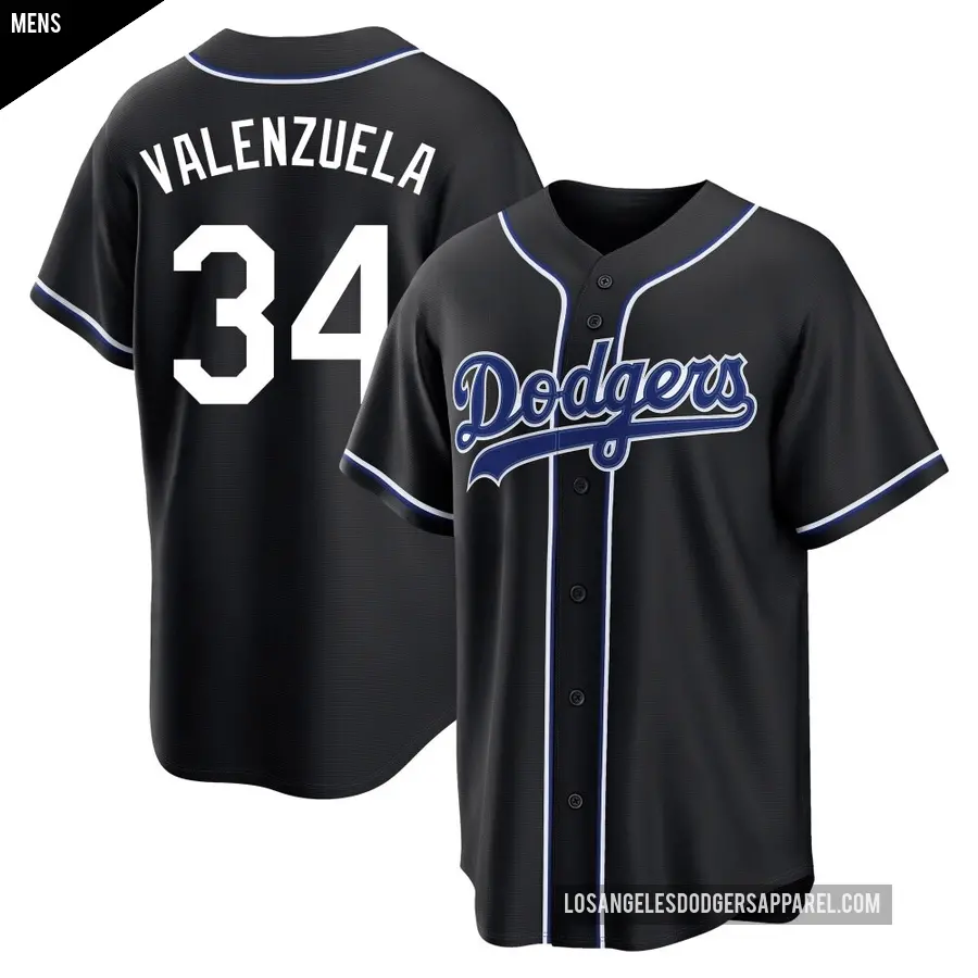 Men's Los Angeles Dodgers ＃34 Fernando Valenzuela Replica Black Fashion Out Jersey