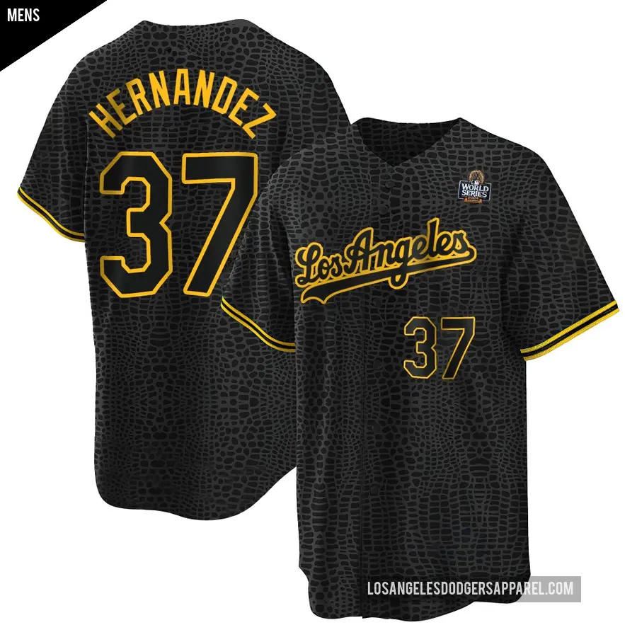 Men's Los Angeles Dodgers ＃37 Teoscar Hernandez Replica Black Snake Skin City 2024 World Series Jersey