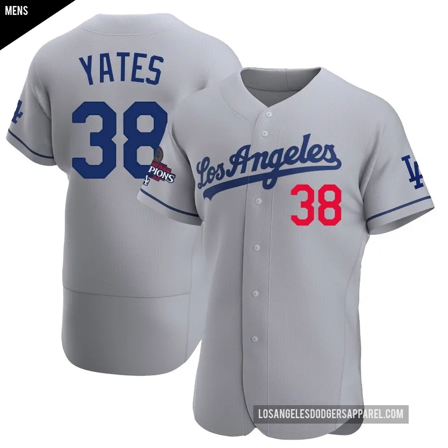 Men's Los Angeles Dodgers ＃38 Kirby Yates Authentic Gray Away Official 2024 World Series Champions Jersey