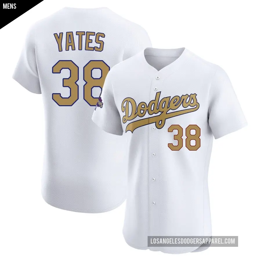 Men's Los Angeles Dodgers ＃38 Kirby Yates Elite Gold White 2025 Collection Jersey