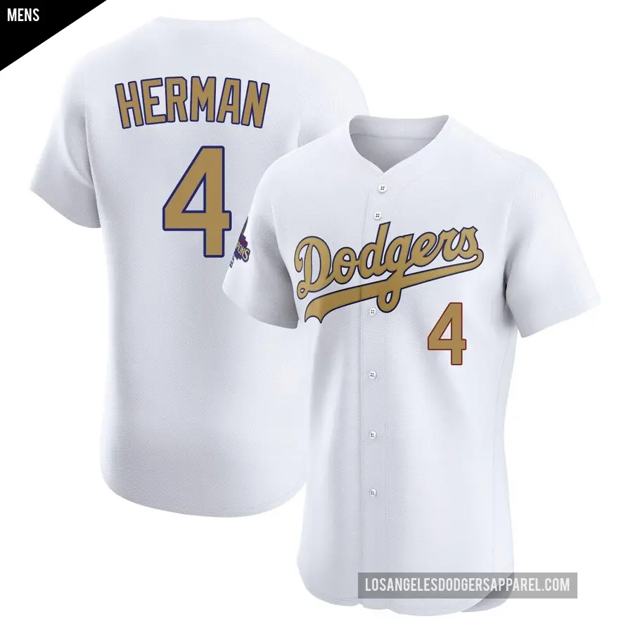 Men's Los Angeles Dodgers ＃4 Babe Herman Elite Gold White 2025 Collection Jersey