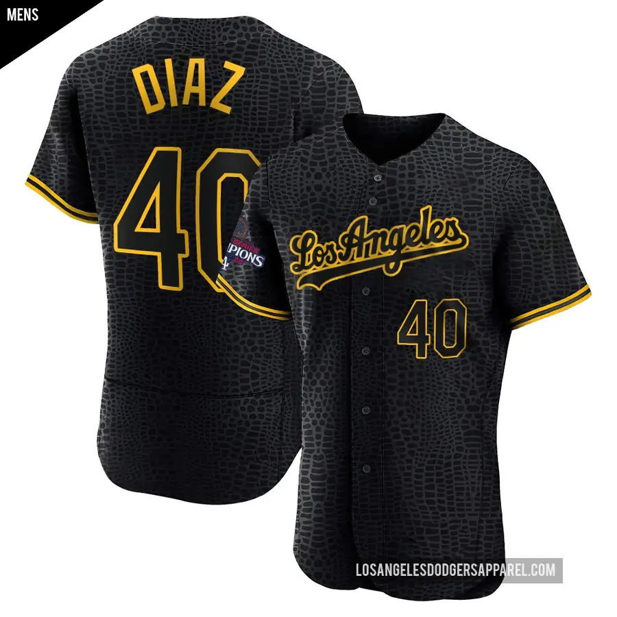 Men's Los Angeles Dodgers ＃40 Alexis Diaz Authentic Black Snake Skin City 2024 World Series Champions Jersey