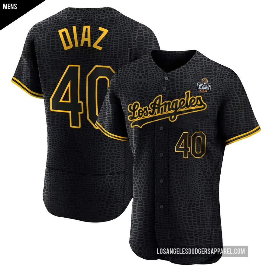 Men's Los Angeles Dodgers ＃40 Alexis Diaz Authentic Black Snake Skin City 2024 World Series Jersey