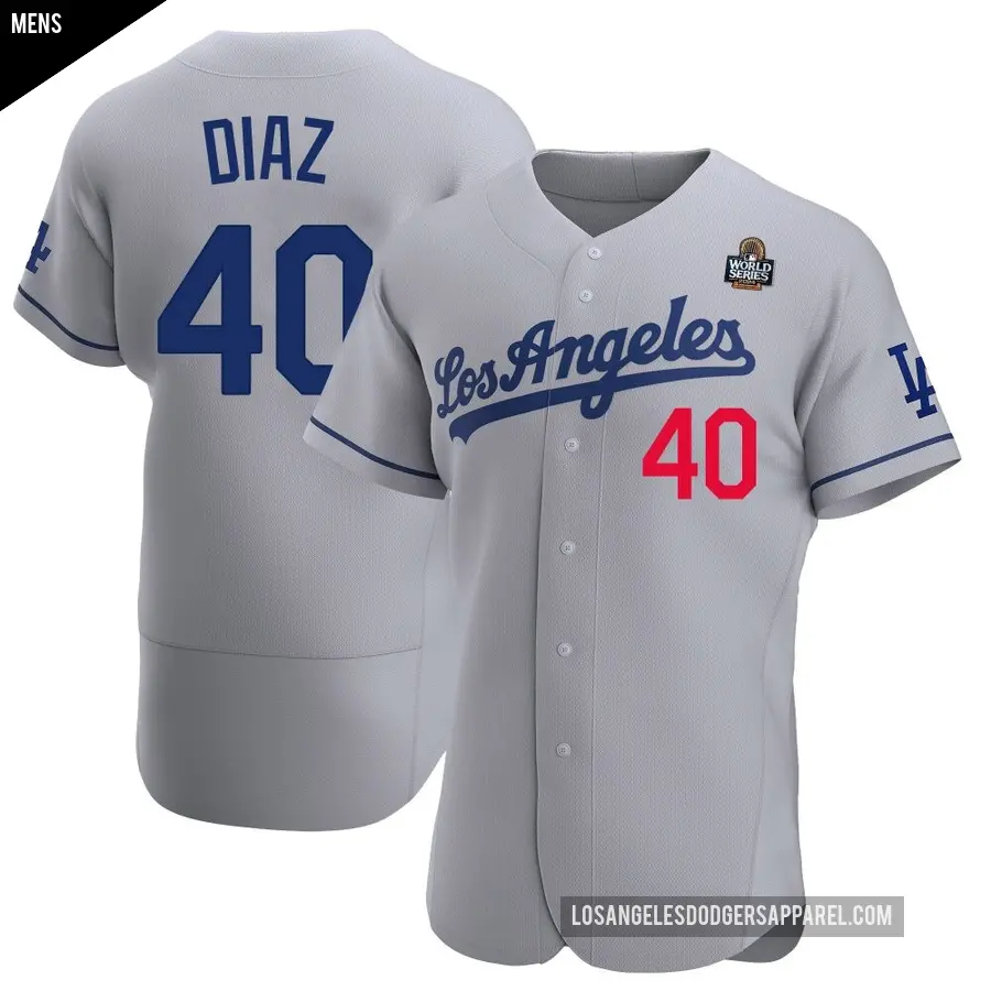 Men's Los Angeles Dodgers ＃40 Alexis Diaz Authentic Gray Away Official 2024 World Series Jersey