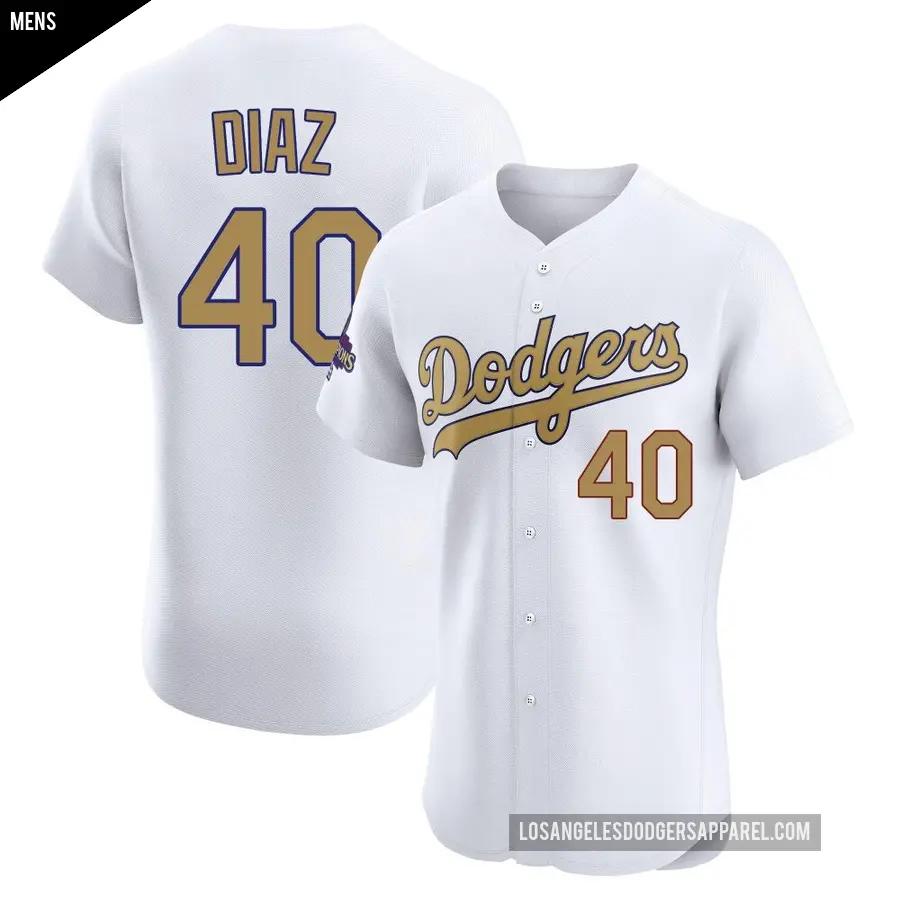 Men's Los Angeles Dodgers ＃40 Alexis Diaz Elite Gold White 2025 Collection Jersey