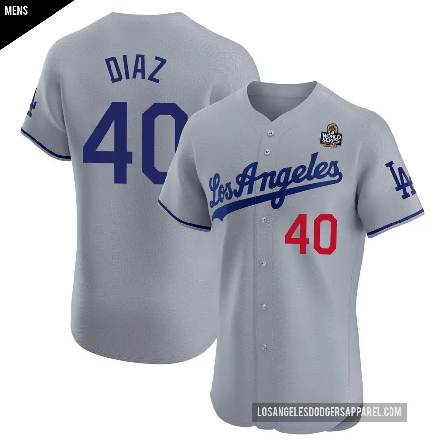 Men's Los Angeles Dodgers ＃40 Alexis Diaz Elite Gray Road 2024 World Series Jersey