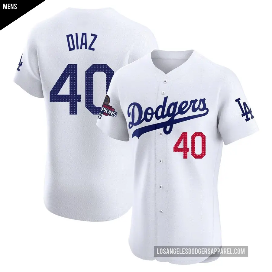 Men's Los Angeles Dodgers ＃40 Alexis Diaz Elite White Home World Series Champions Jersey