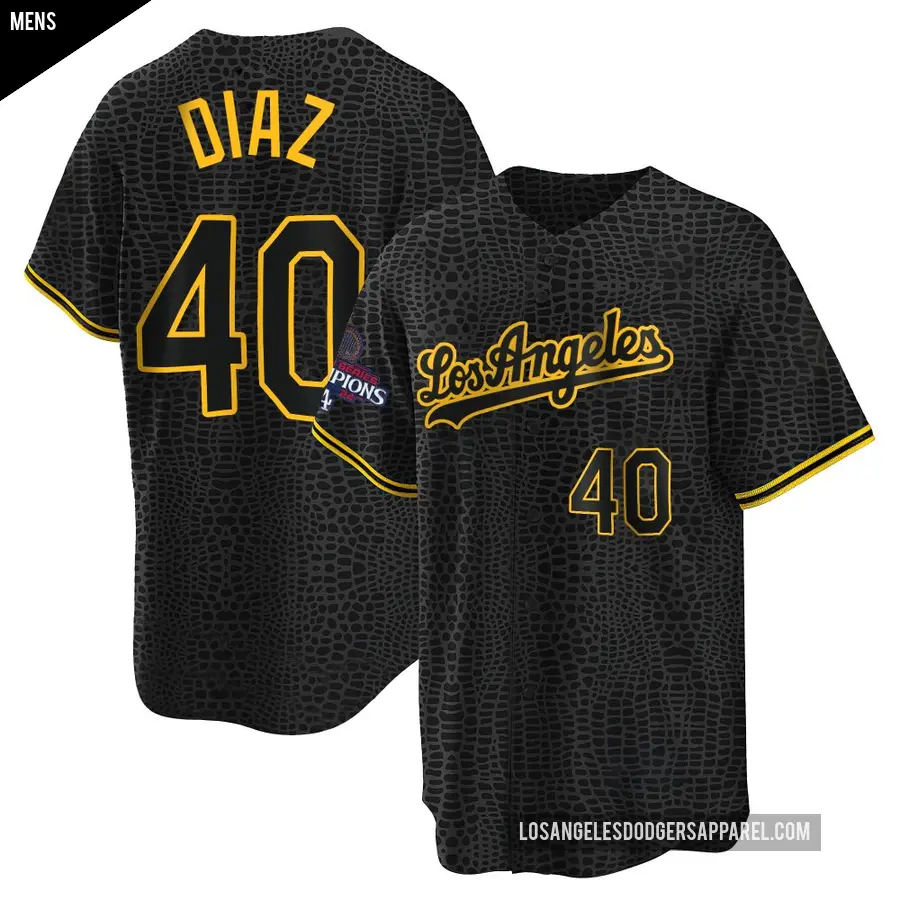 Men's Los Angeles Dodgers ＃40 Alexis Diaz Replica Black Snake Skin City 2024 World Series Champions Jersey