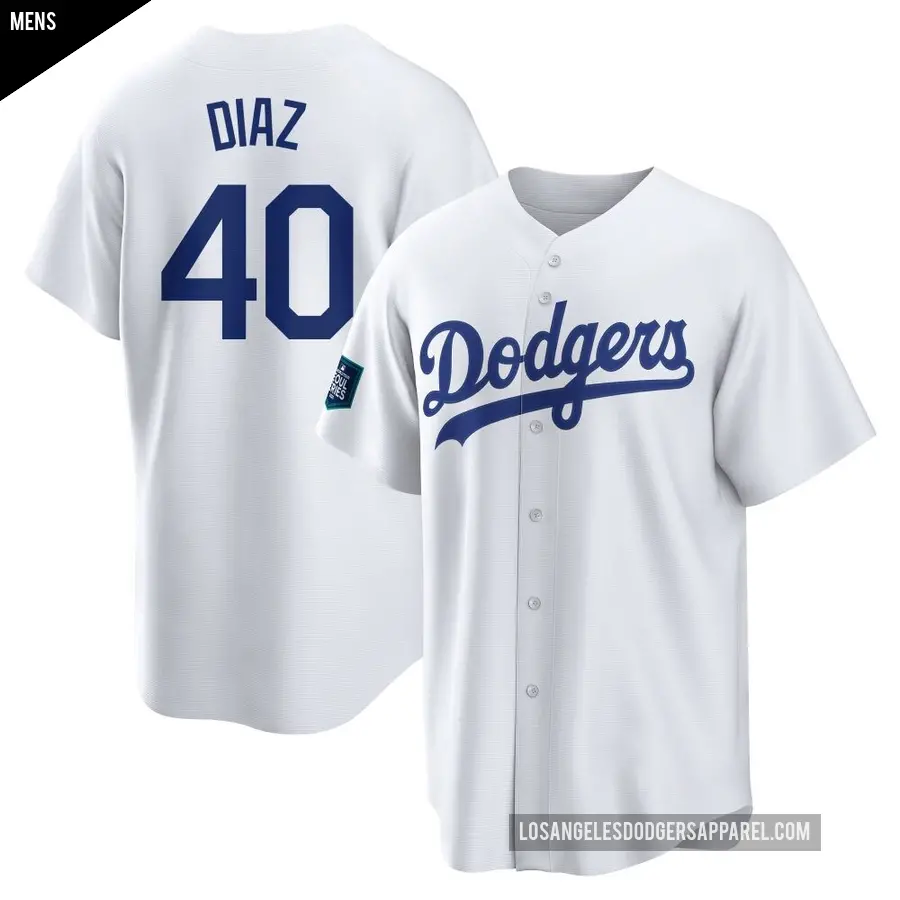 Men's Los Angeles Dodgers ＃40 Alexis Diaz Replica White 2024 World Tour Seoul Series Home Jersey