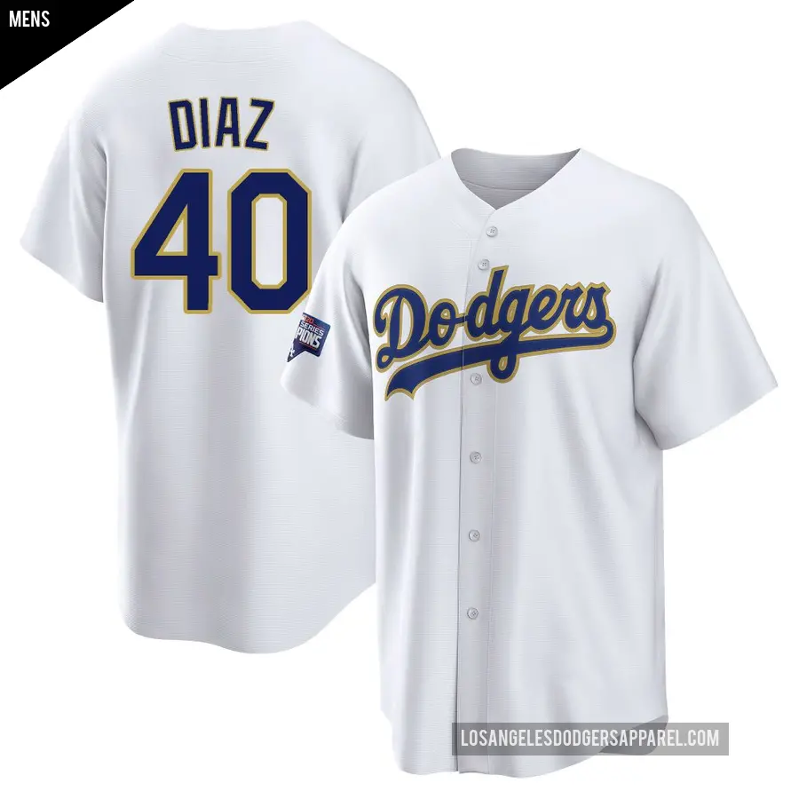 Men's Los Angeles Dodgers ＃40 Alexis Diaz Replica White/Gold 2021 Gold Program Player Jersey