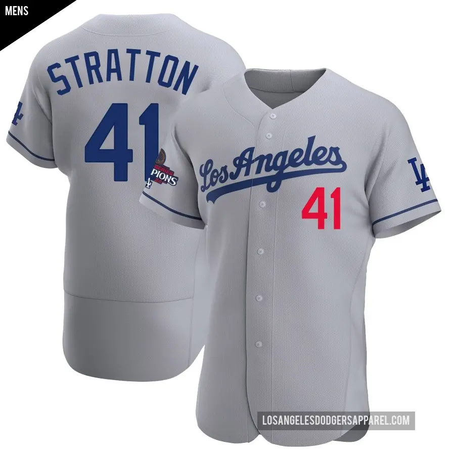 Men's Los Angeles Dodgers ＃41 Chris Stratton Authentic Gray Away Official 2024 World Series Champions Jersey