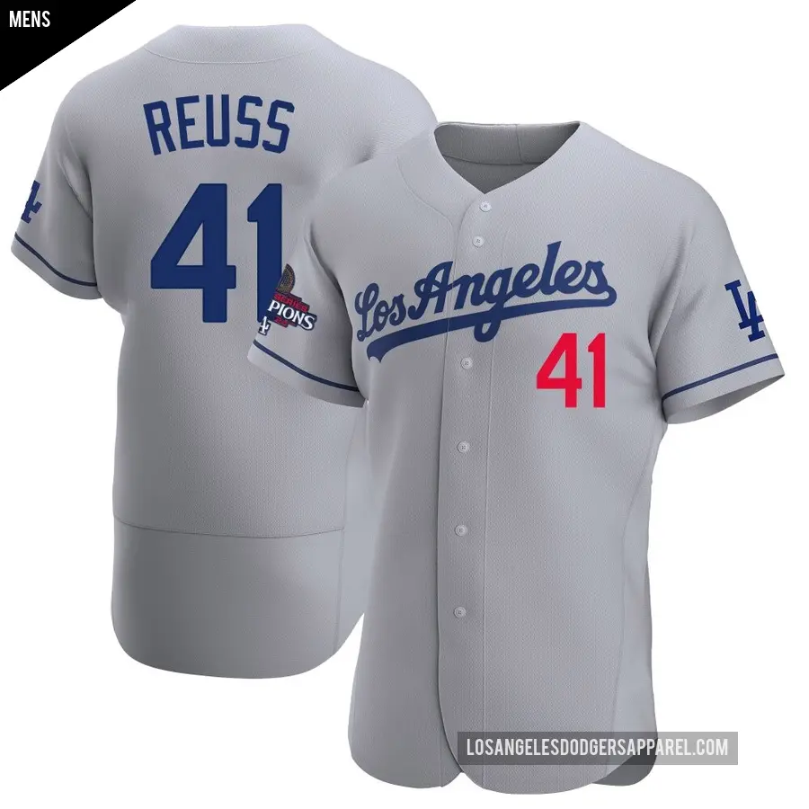 Men's Los Angeles Dodgers ＃41 Jerry Reuss Authentic Gray Away Official 2024 World Series Champions Jersey