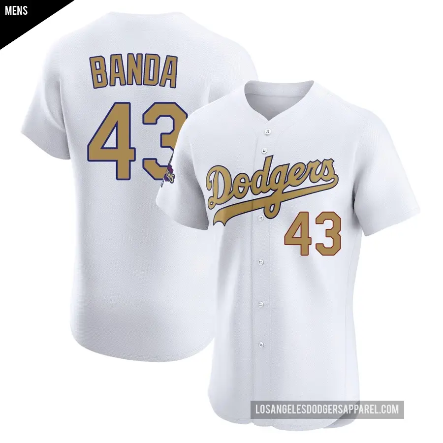 Men's Los Angeles Dodgers ＃43 Anthony Banda Elite Gold White 2025 Collection Jersey