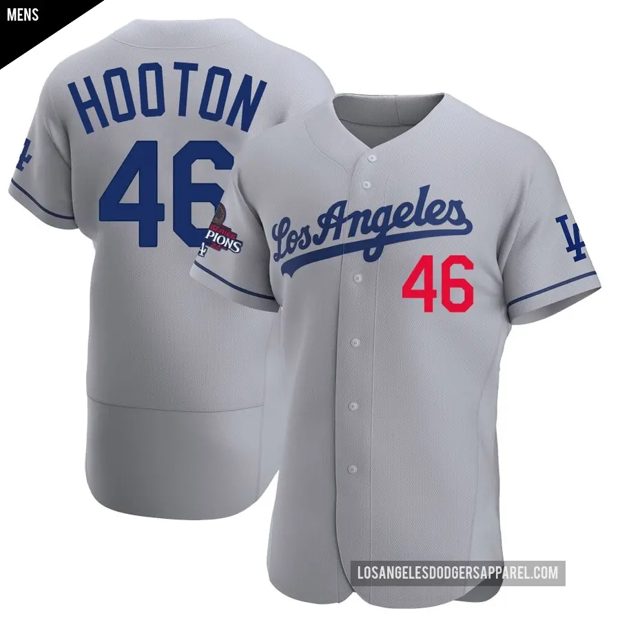 Men's Los Angeles Dodgers ＃46 Burt Hooton Authentic Gray Away Official 2024 World Series Champions Jersey