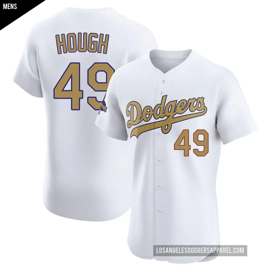 Men's Los Angeles Dodgers ＃49 Charlie Hough Elite Gold White 2025 Collection Jersey