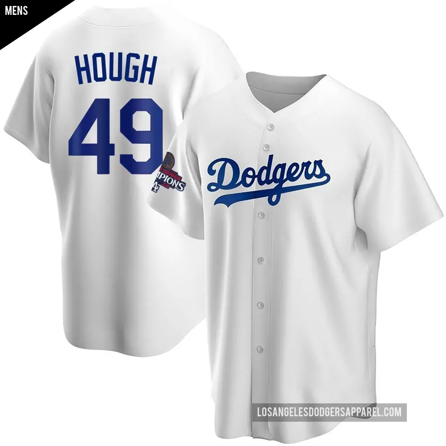 Men&#039;s Los Angeles Dodgers &#65283;49 Charlie Hough Replica White Home 2024 World Series Champions Jersey