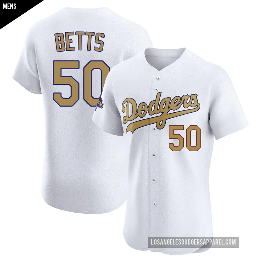 Men's Los Angeles Dodgers ＃50 Mookie Betts Elite Gold White 2025 Collection Jersey