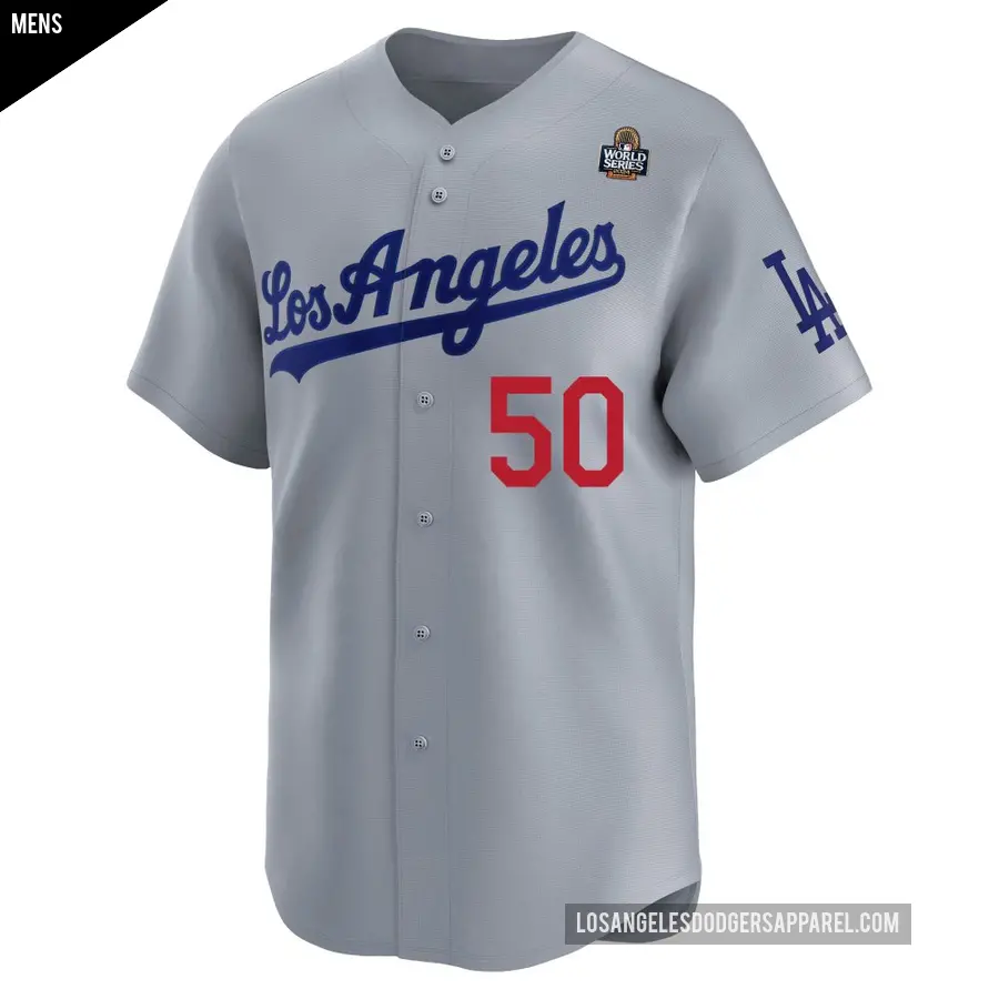 Men&#039;s Los Angeles Dodgers &#65283;50 Mookie Betts Limited Gray Away 2024 World Series Jersey