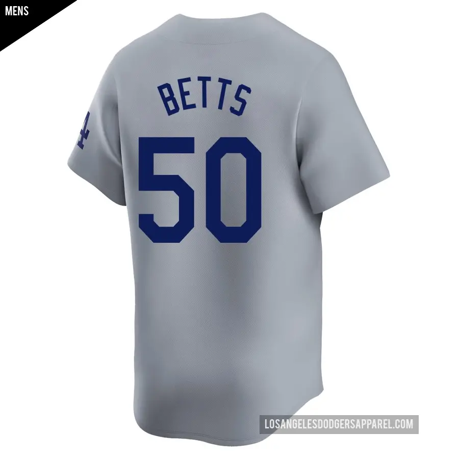 Men&#039;s Los Angeles Dodgers &#65283;50 Mookie Betts Limited Gray Away 2024 World Series Jersey