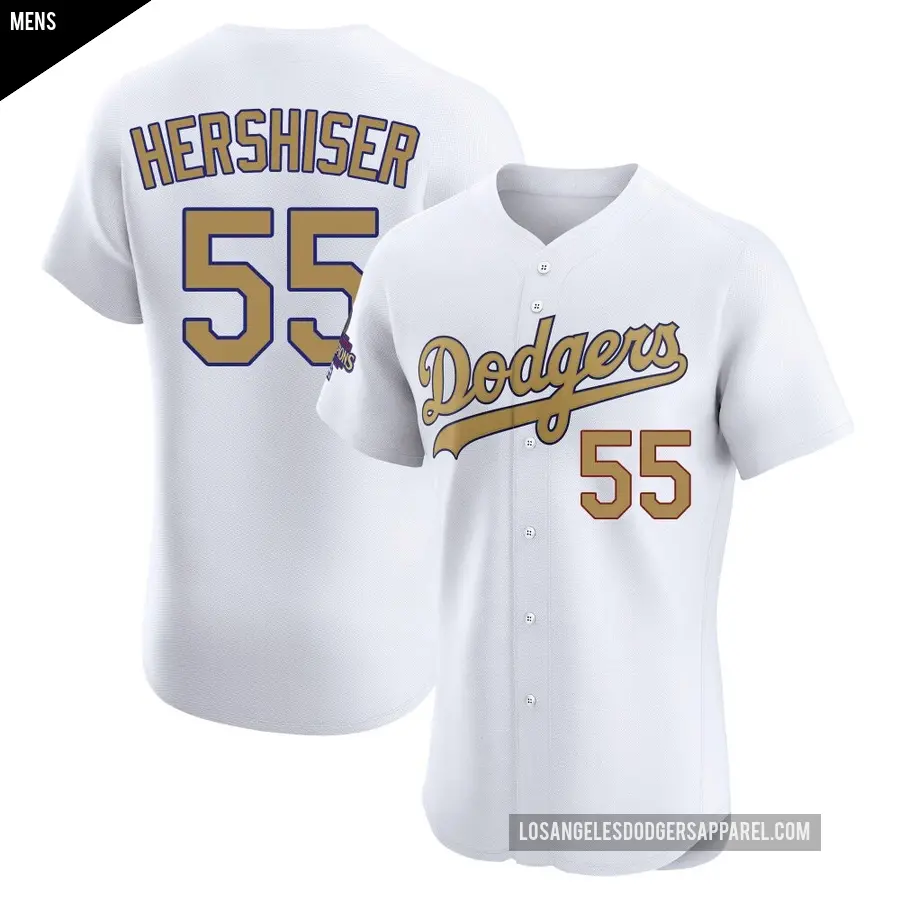 Men's Los Angeles Dodgers ＃55 Orel Hershiser Elite Gold White 2025 Collection Jersey