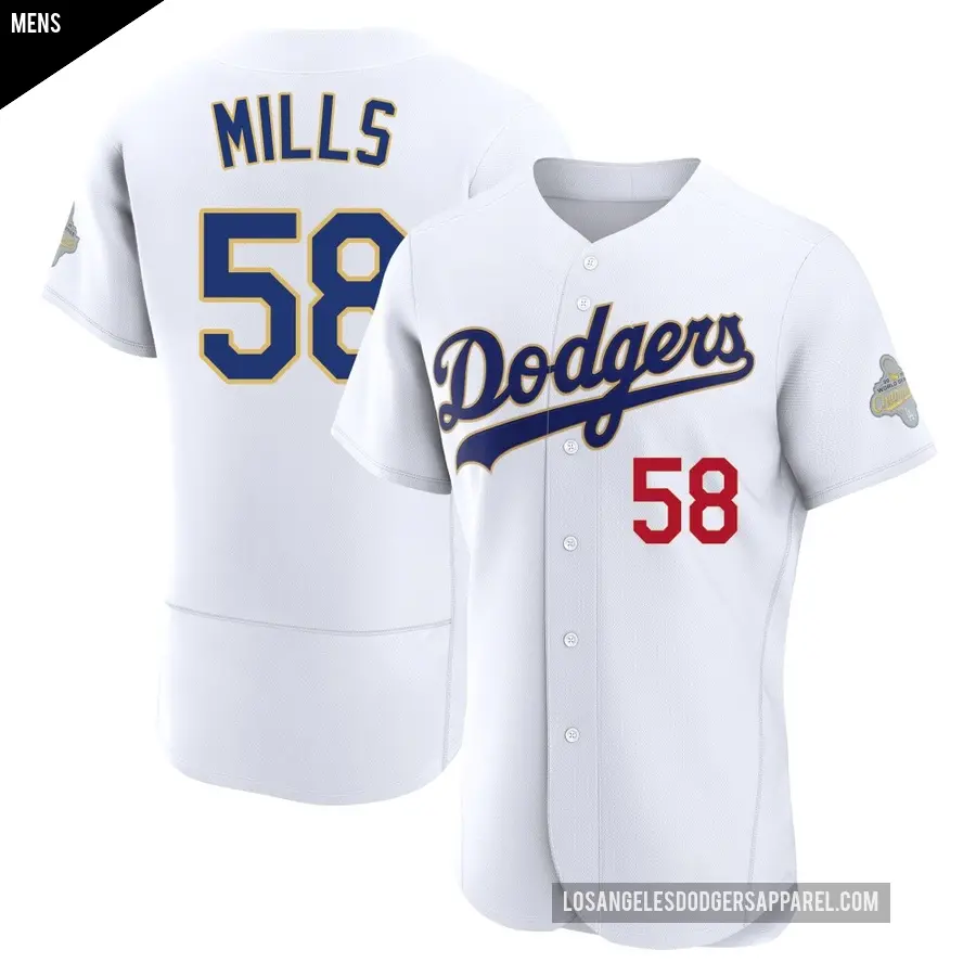 Men's Los Angeles Dodgers ＃58 Wyatt Mills Authentic Gold White 2026 Collection Jersey
