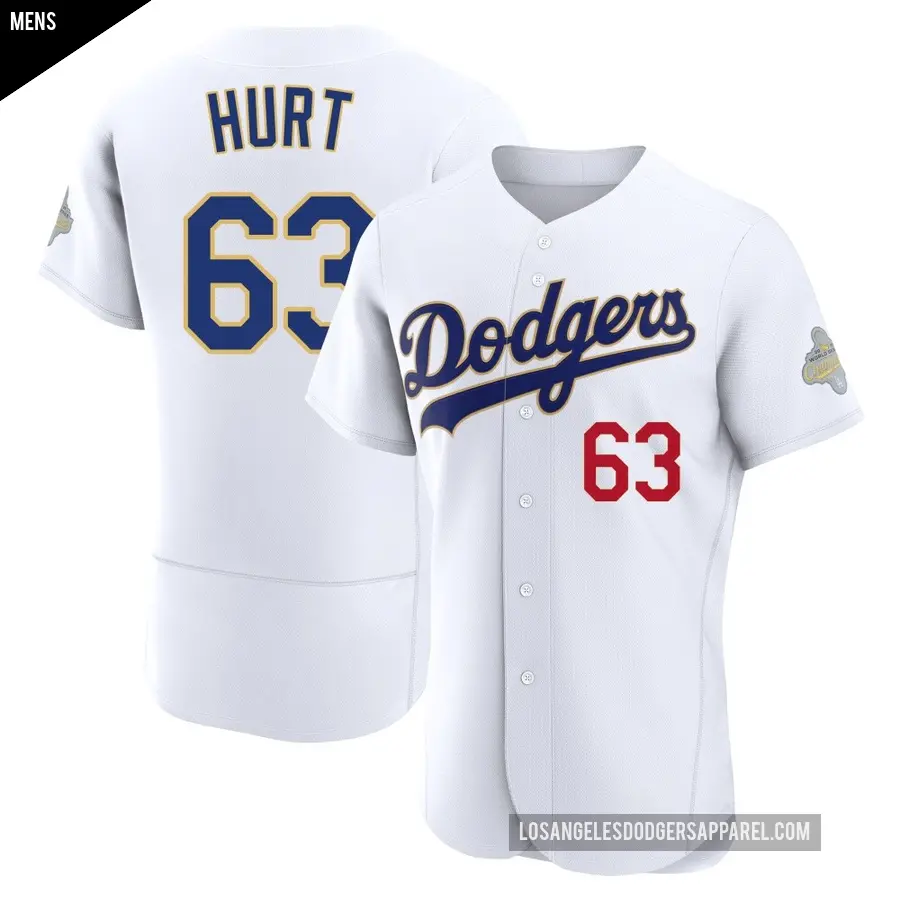 Men's Los Angeles Dodgers ＃63 Kyle Hurt Authentic Gold White 2026 Collection Jersey