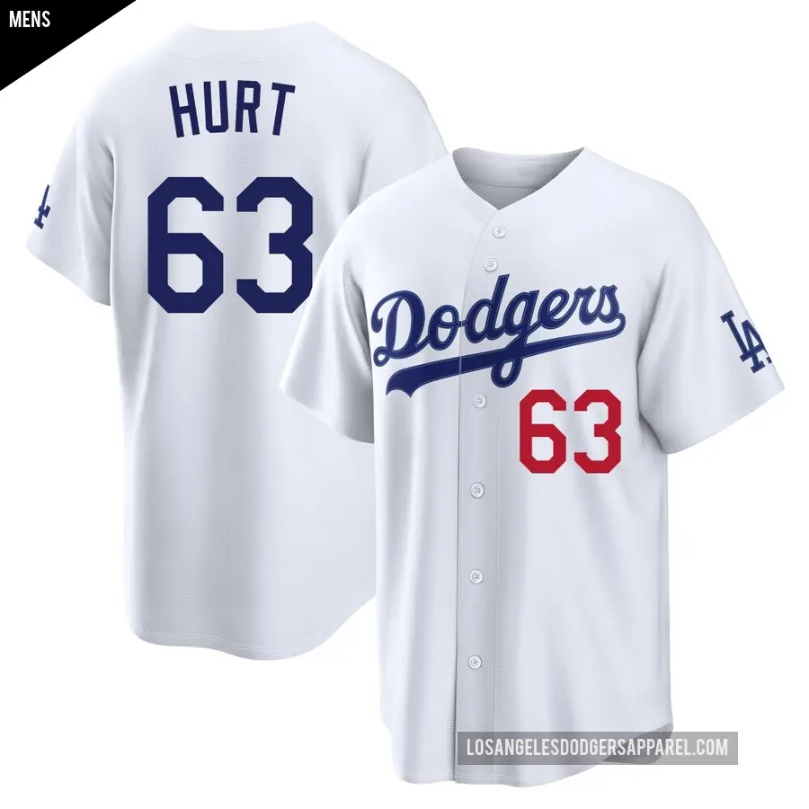Men's Los Angeles Dodgers ＃63 Kyle Hurt Limited White Home Stadium Jersey