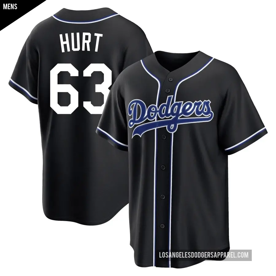 Men's Los Angeles Dodgers ＃63 Kyle Hurt Replica Black Fashion Out Jersey